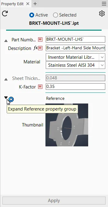 Flow Sheet Metal Part — different accent colour, number validation, Fx expressions
