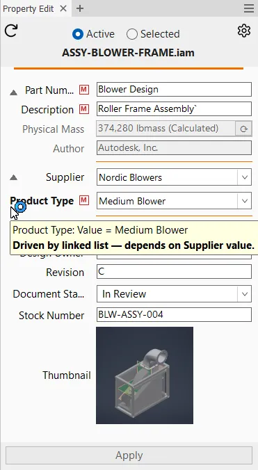 Flow Linked Lists — Supplier selection drives available Product Types