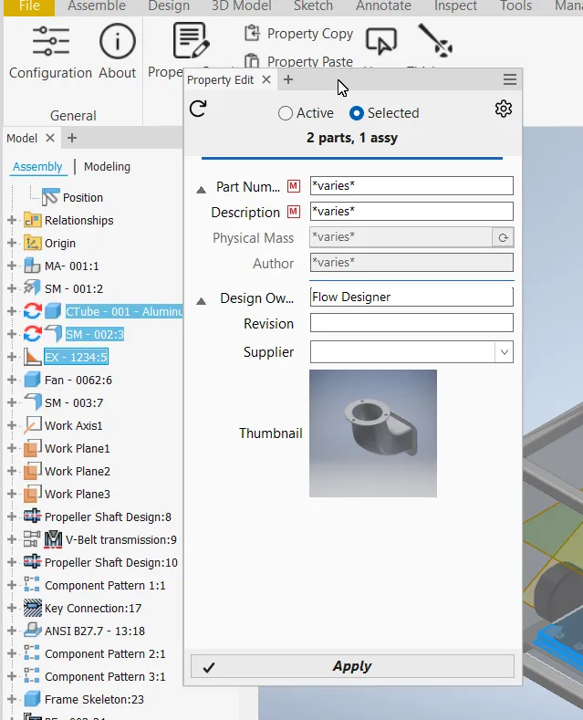 Flow Multi-Edit — batch-editing multiple assembly components at once